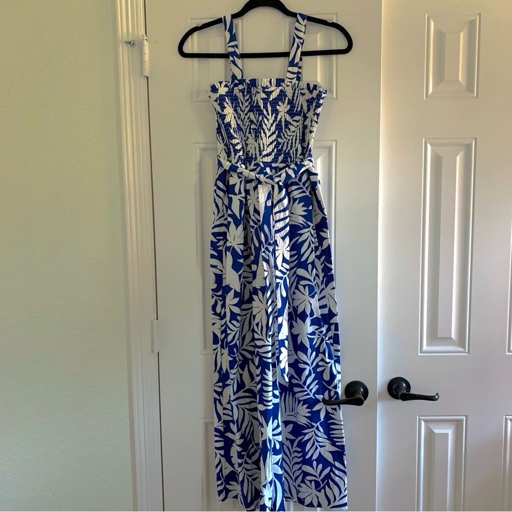 Tropical foliage smocked jumpsuits - Picture 5 of 6